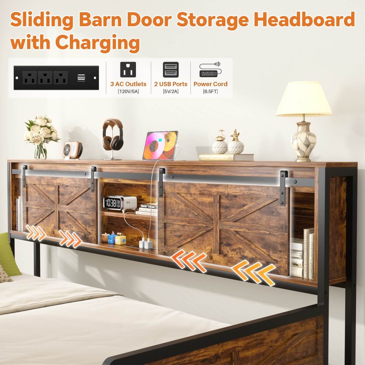 Farmhouse Style Twin Size Daybed with Pop-up Trundle & Storage Headboard, Built in Power Outlets