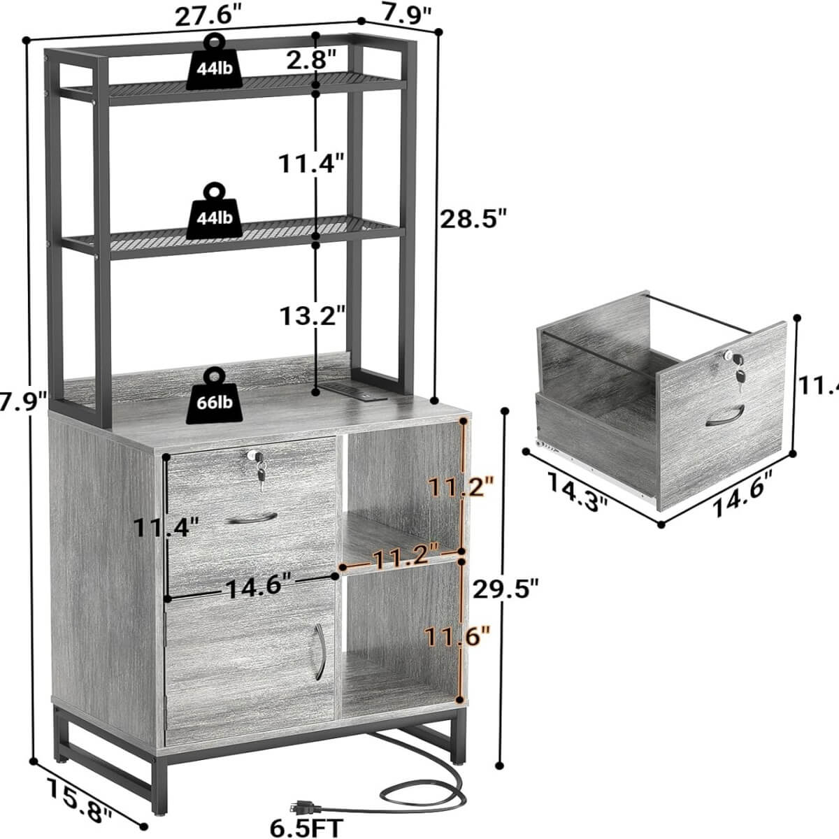 Vertical File Cabinet with Lock Wooden Drawers & Power Outlet, fits Letter Size
