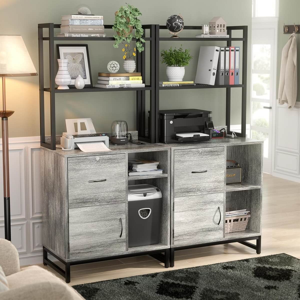Vertical File Cabinet with Lock Wooden Drawers & Power Outlet, fits Letter Size