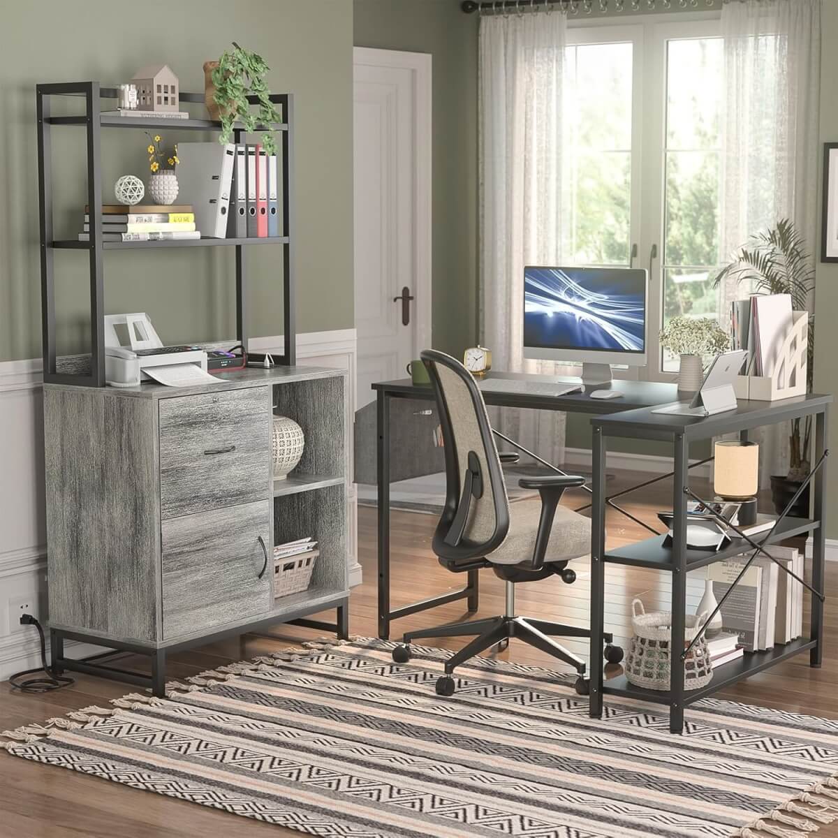 Vertical File Cabinet with Lock Wooden Drawers & Power Outlet, fits Letter Size