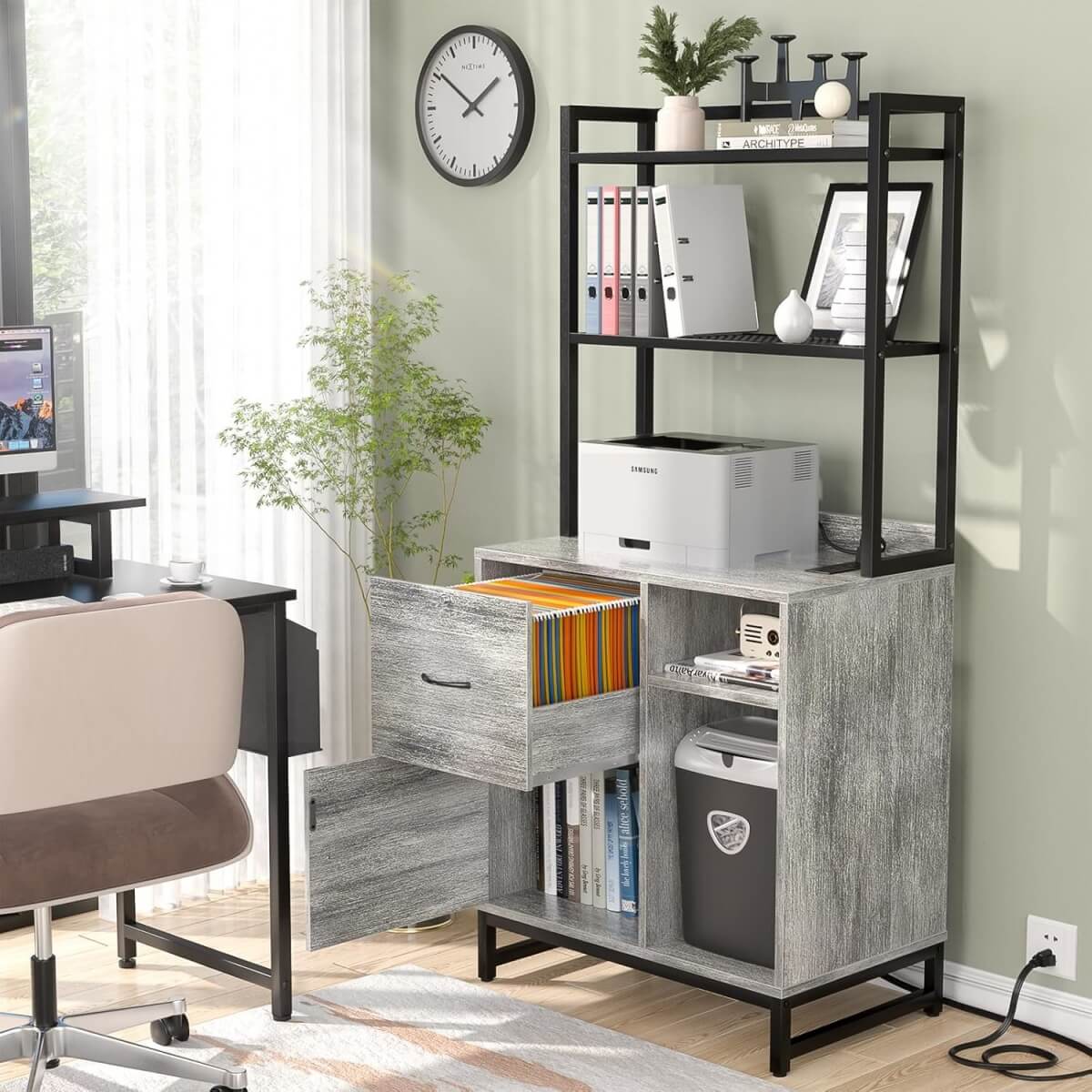 Vertical File Cabinet with Lock Wooden Drawers & Power Outlet, fits Letter Size