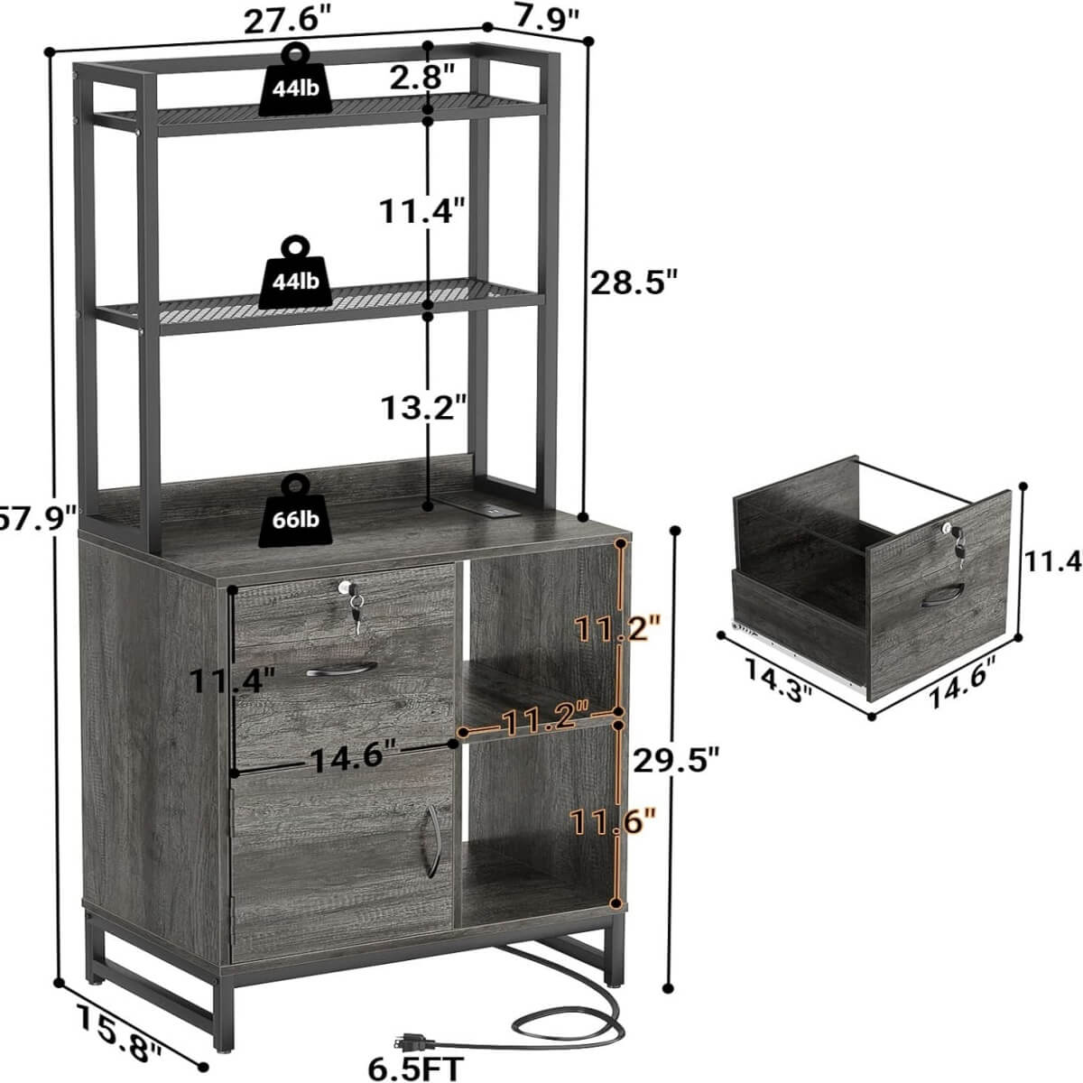 Vertical File Cabinet with Lock Wooden Drawers & Power Outlet, fits Letter Size