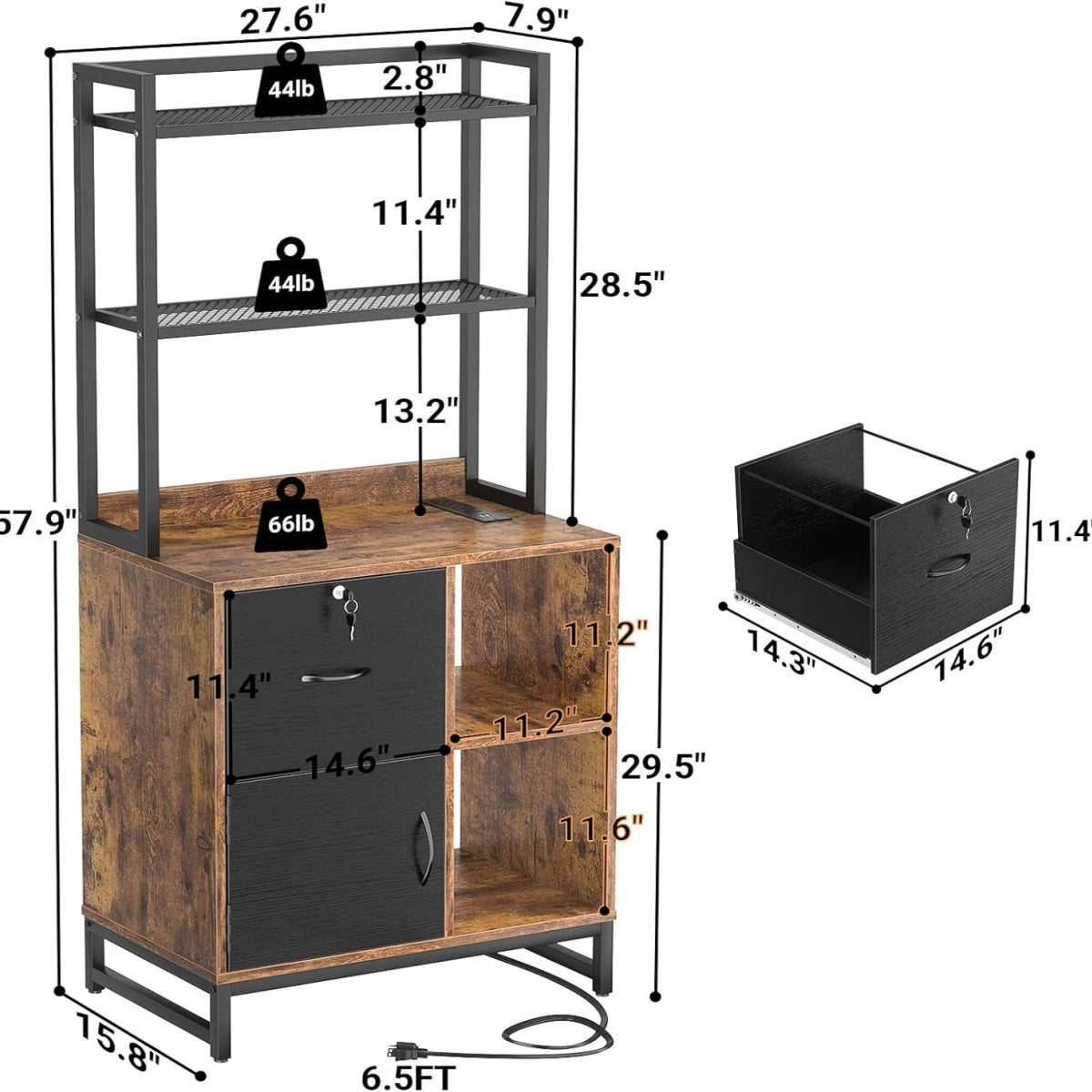 Vertical File Cabinet with Lock Wooden Drawers & Power Outlet, fits Letter Size