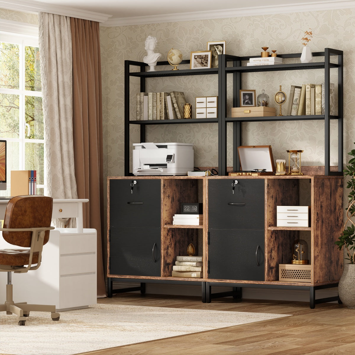 Vertical File Cabinet with Lock Wooden Drawers & Power Outlet, fits Letter Size