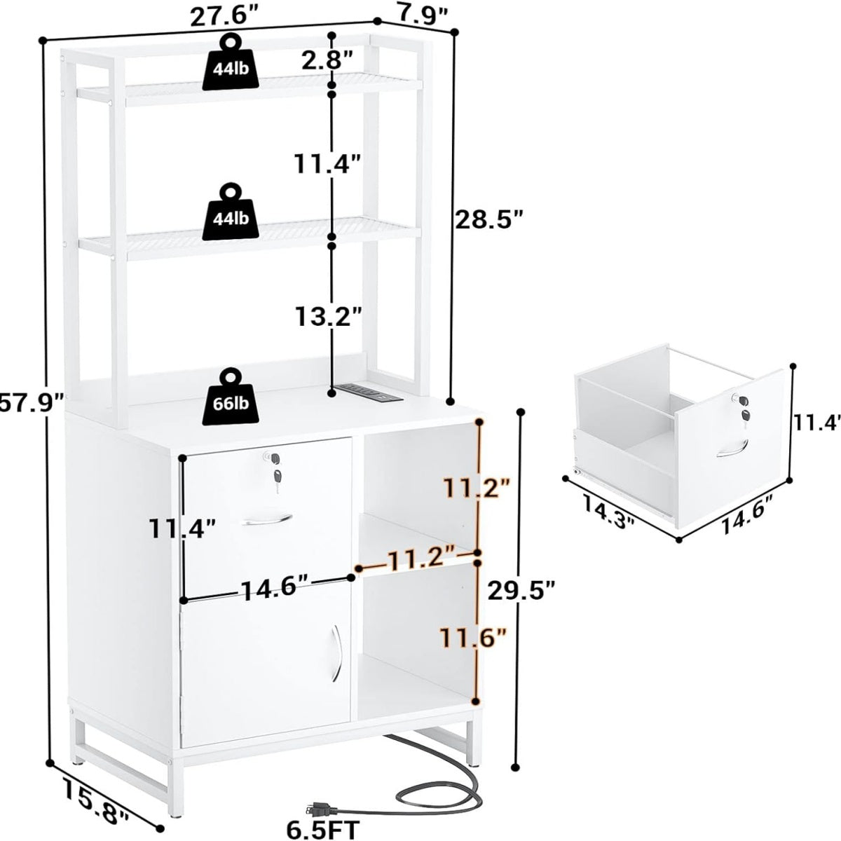 Vertical File Cabinet with Lock Wooden Drawers & Power Outlet, fits Letter Size
