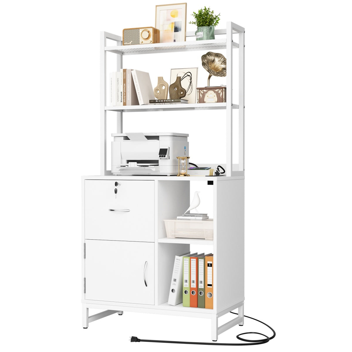 Vertical File Cabinet with Lock Wooden Drawers & Power Outlet, fits Letter Size