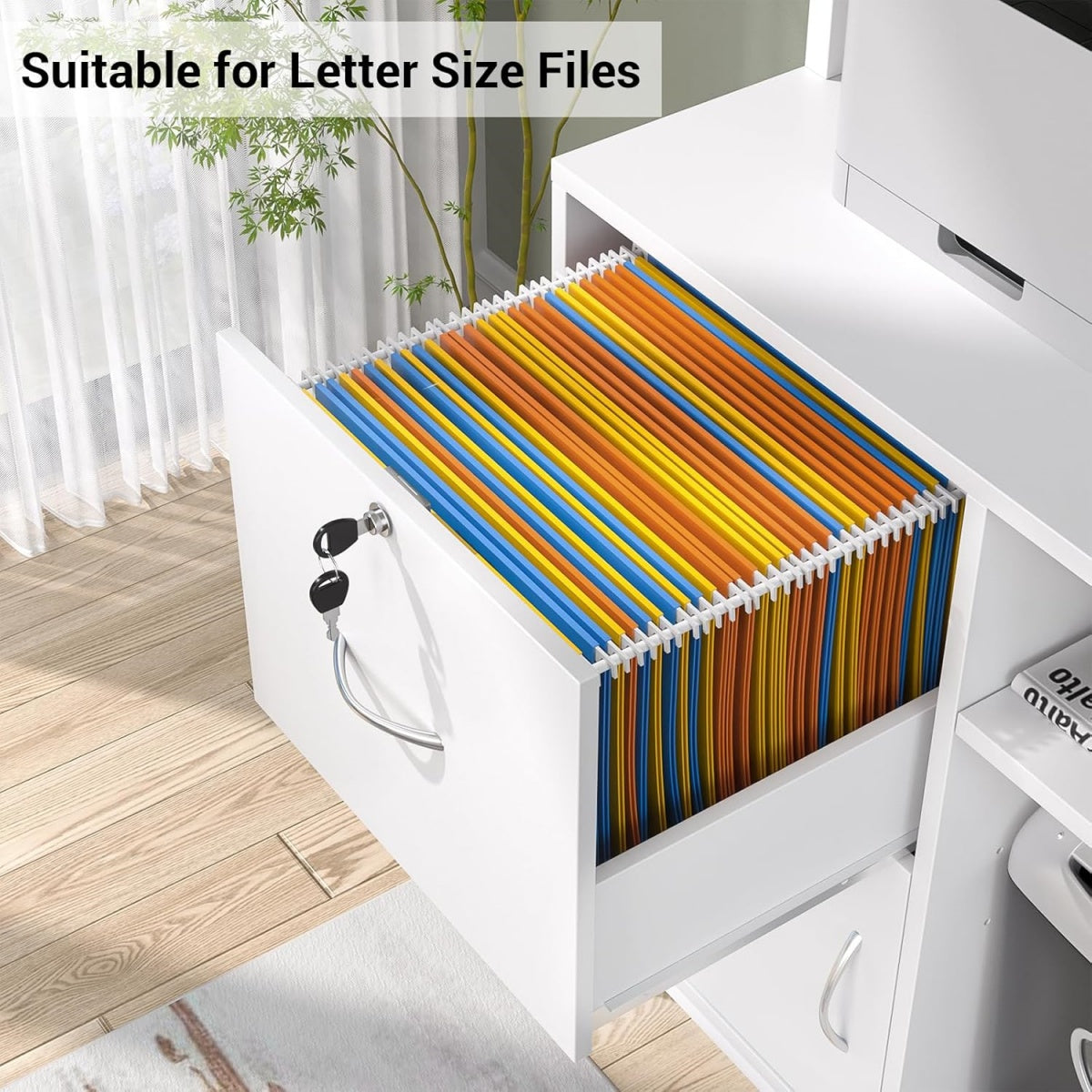 Vertical File Cabinet with Lock Wooden Drawers & Power Outlet, fits Letter Size