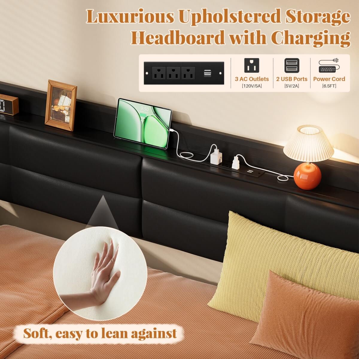 iSunirm Twin Size Daybed with Pop-up Trundle,  Upholstered Headboard & Charging Station, for Living Room/Bedroom/Guest Room
