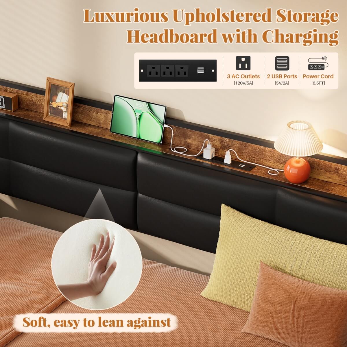 iSunirm Twin Size Daybed with Pop-up Trundle,  Upholstered Headboard & Charging Station, for Living Room/Bedroom/Guest Room