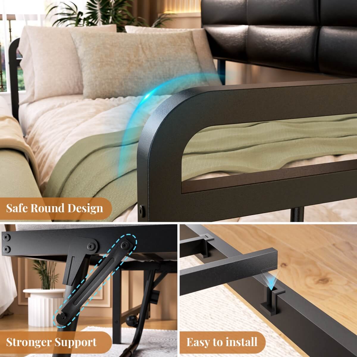 iSunirm Twin Size Daybed with Pop-up Trundle,  Upholstered Headboard & Charging Station, for Living Room/Bedroom/Guest Room