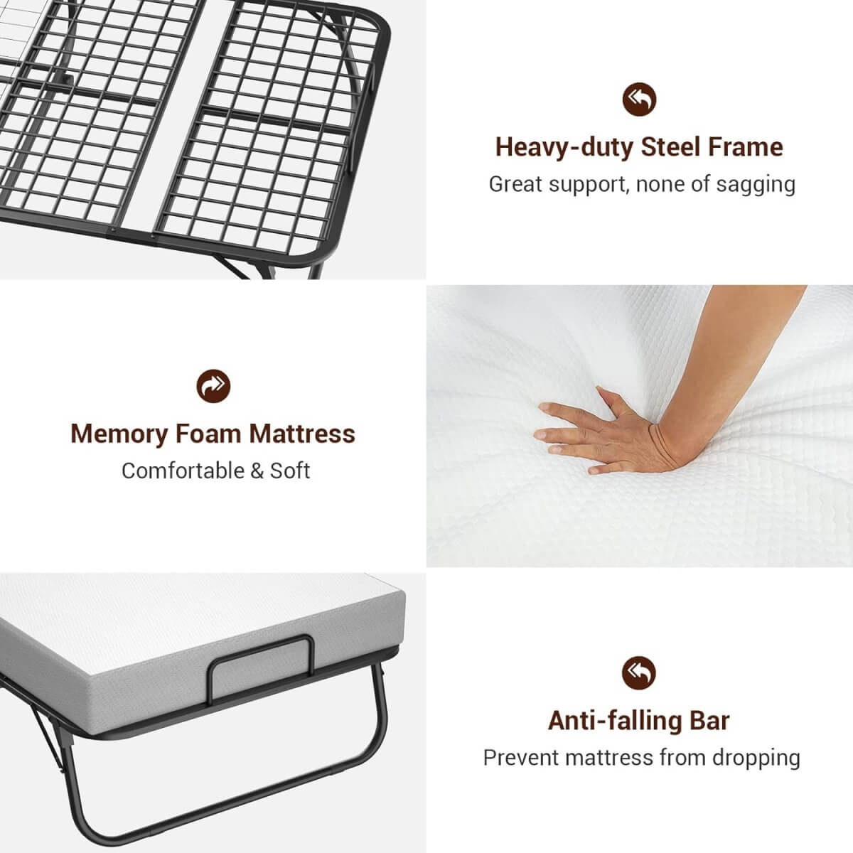 Folding Bed with Memory Foam Mattress, 75' x 31'