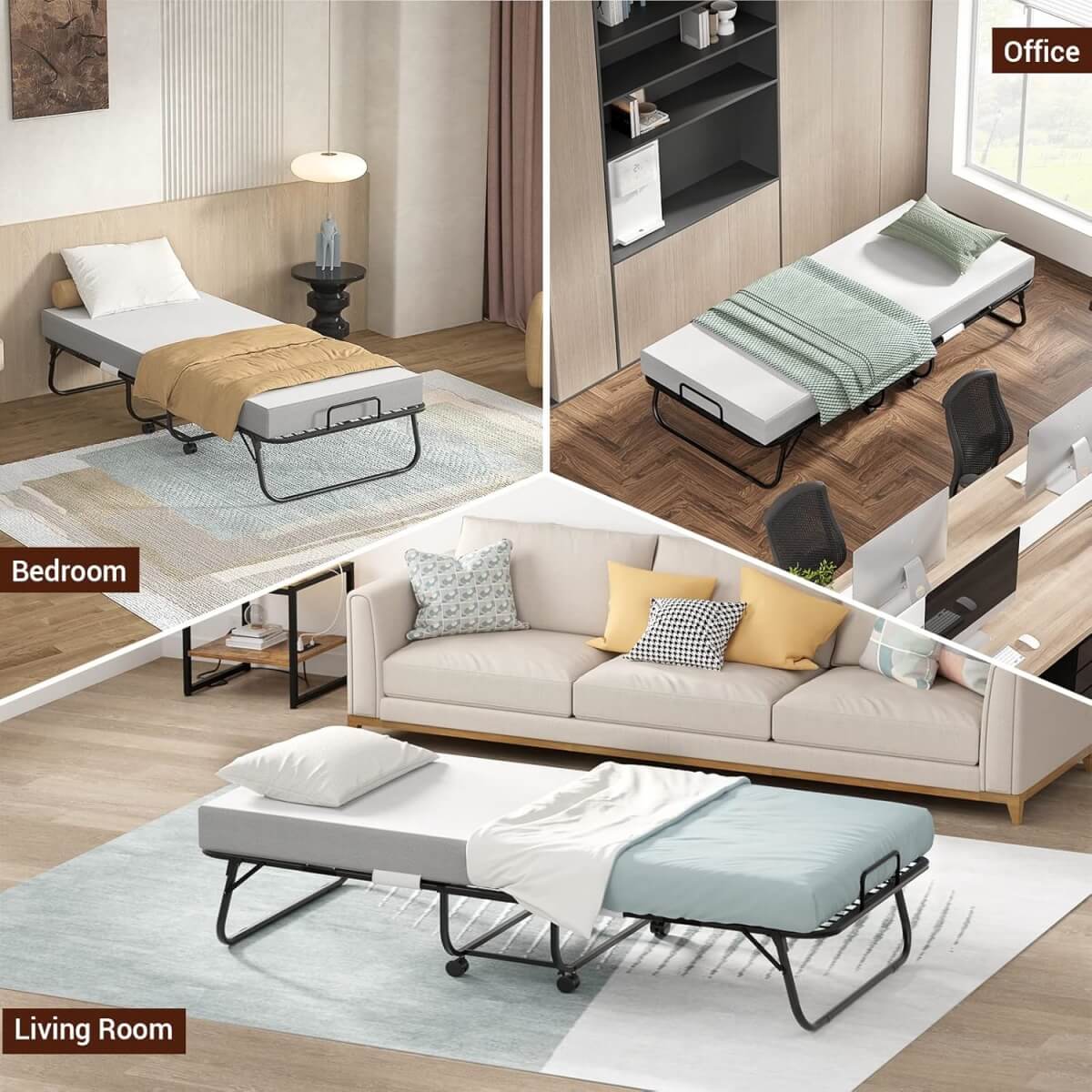 Folding Bed with Memory Foam Mattress, 75' x 31'
