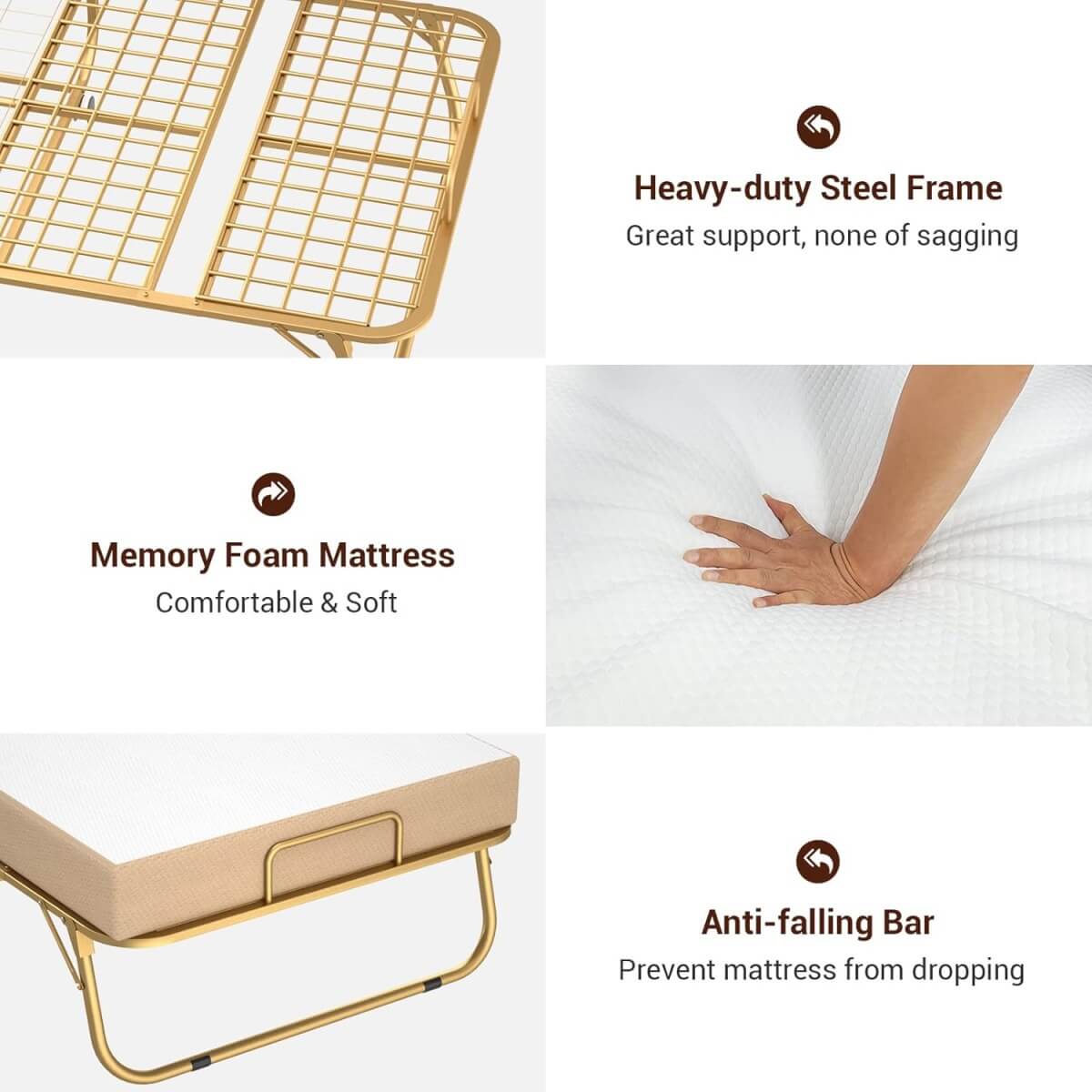 Folding Bed with Memory Foam Mattress, 75' x 31'