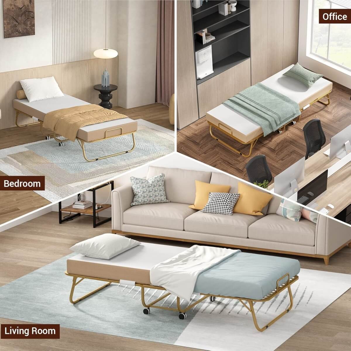 Folding Bed with Memory Foam Mattress, 75' x 31'