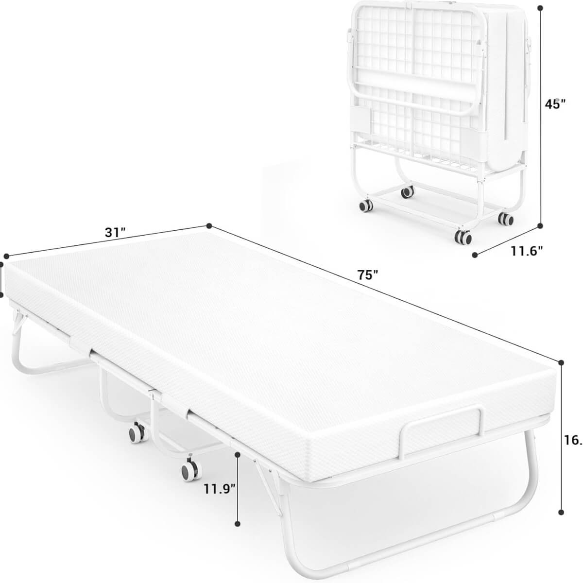 Folding Bed with Memory Foam Mattress, 75' x 31'