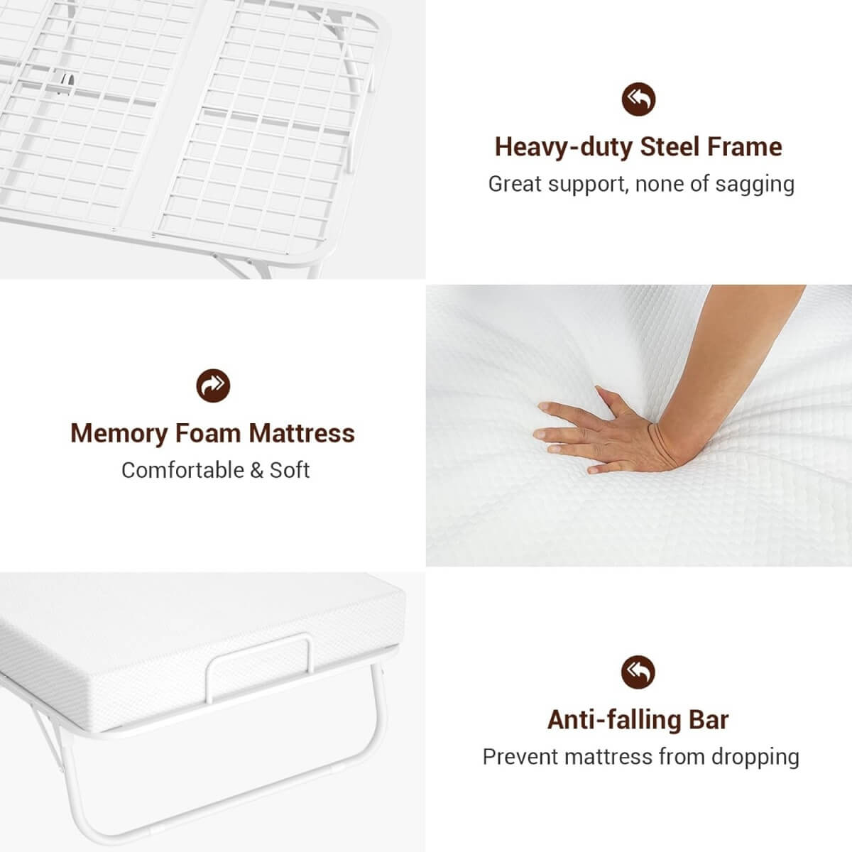 Folding Bed with Memory Foam Mattress, 75' x 31'