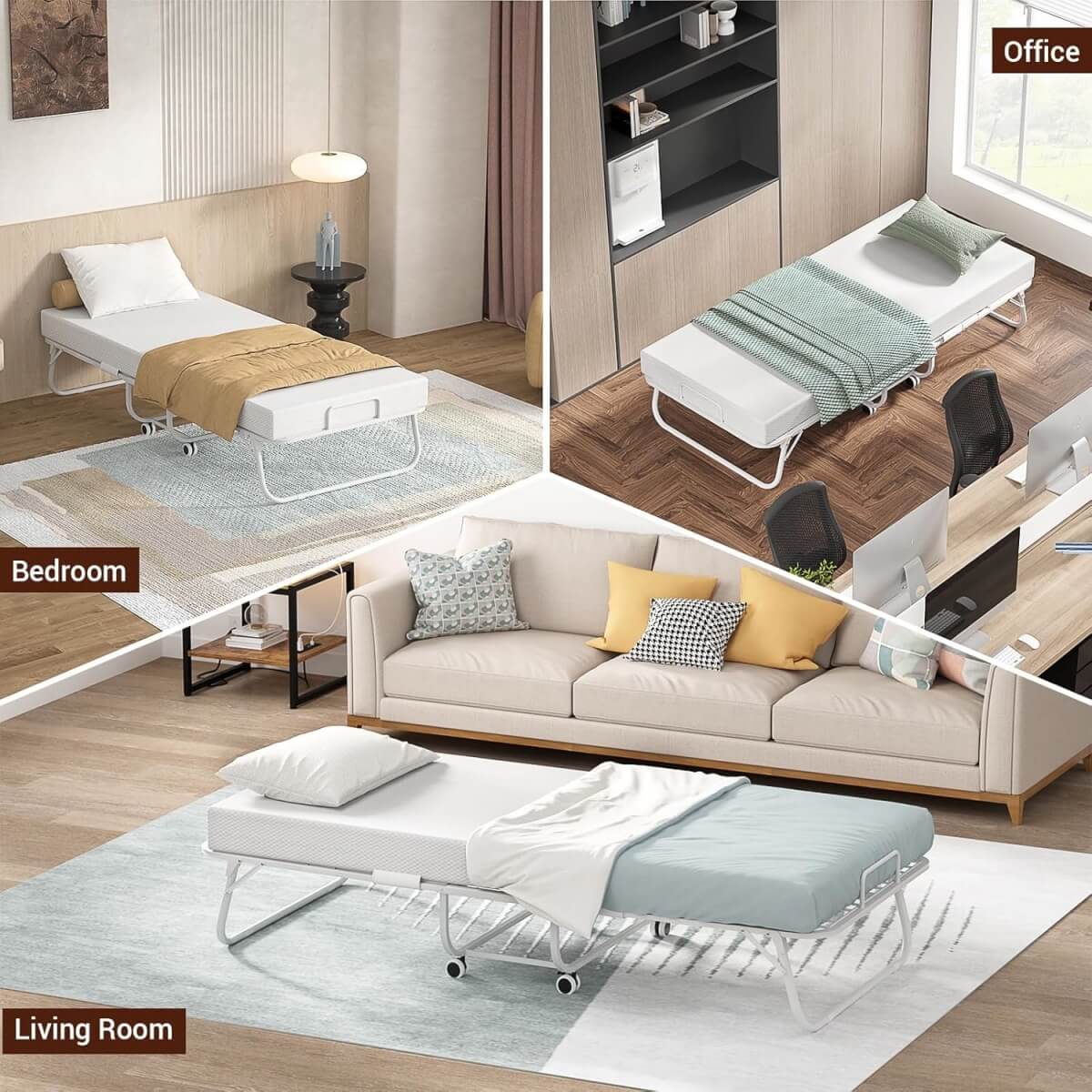 Folding Bed with Memory Foam Mattress, 75' x 31'