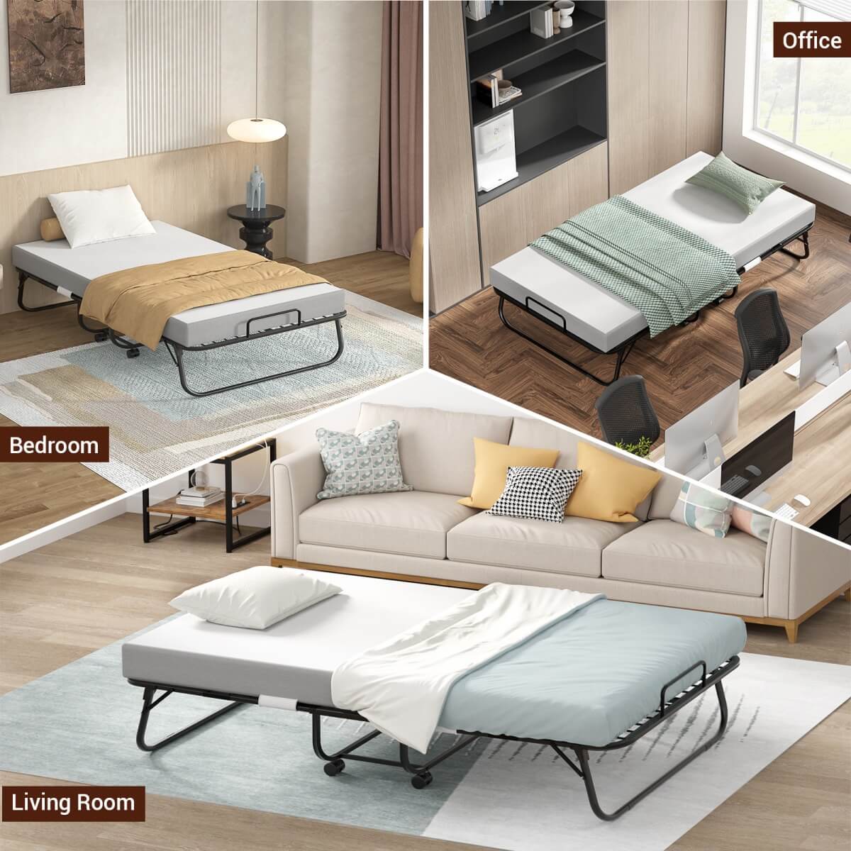 Twin Size Folding Bed with Mattress, 75'' x 38''