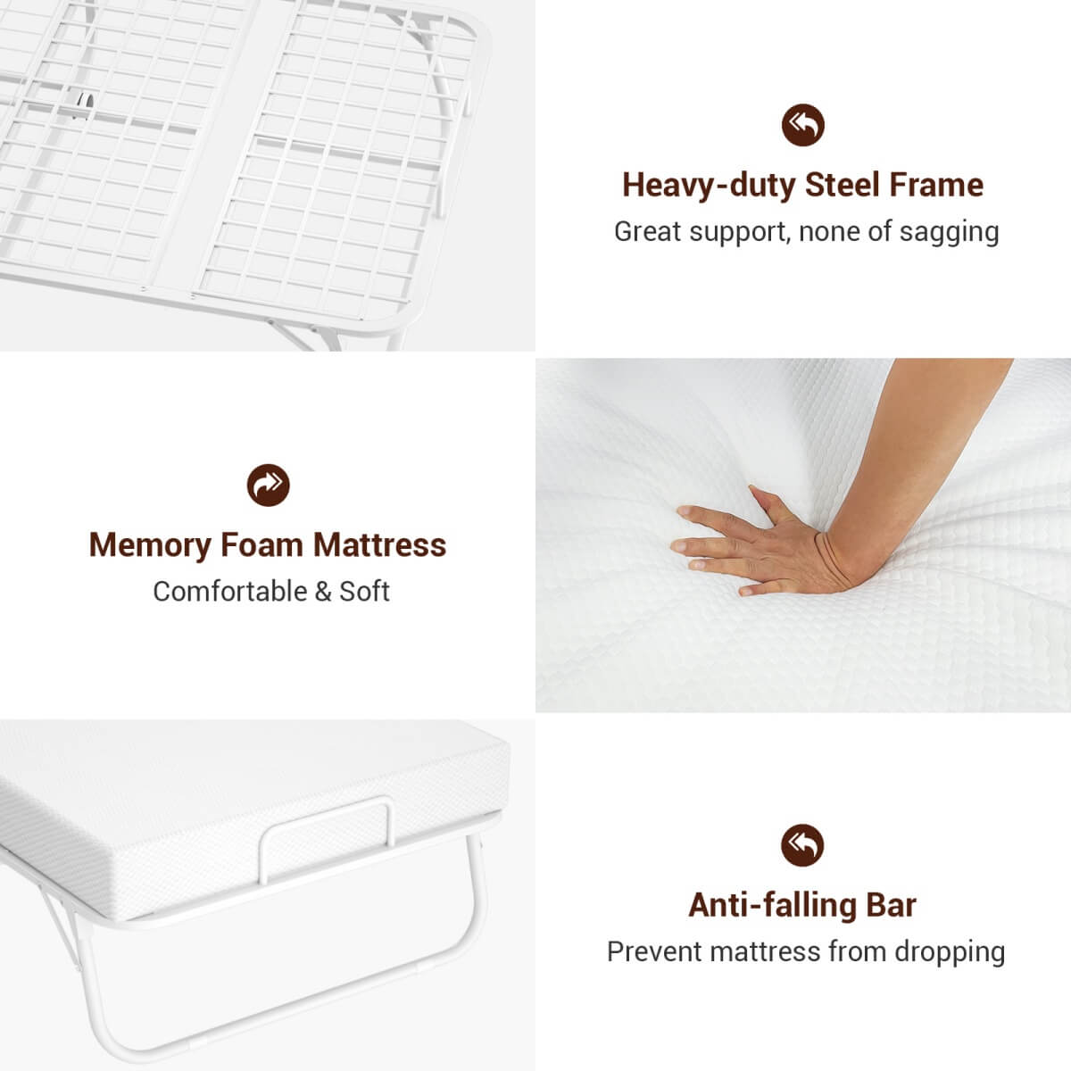 Twin Size Folding Bed with Mattress, 75'' x 38''
