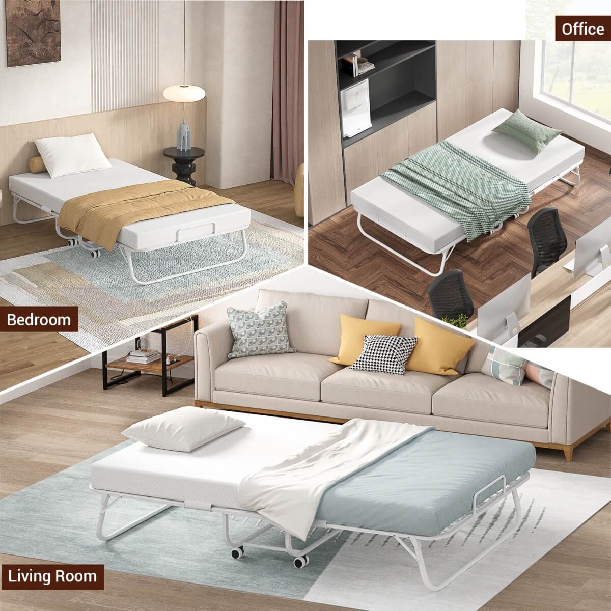 Twin Size Folding Bed with Mattress, 75'' x 38''
