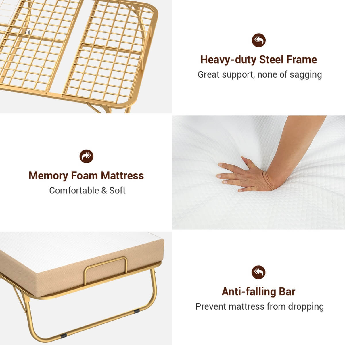 Twin Size Folding Bed with Mattress, 75'' x 38''