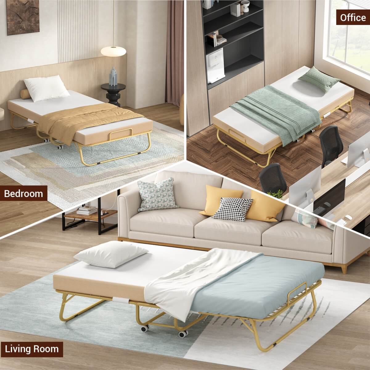 Twin Size Folding Bed with Mattress, 75'' x 38''