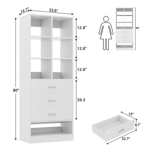 23.6" Freestanding Closet System with 3 Drawers, 6 Cube Storage & Shoe Rack