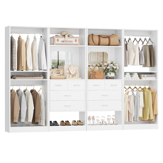 100 Inch(8.4ft) Walk-In Closet System with 8 Drawers and 4 Hanging Rods
