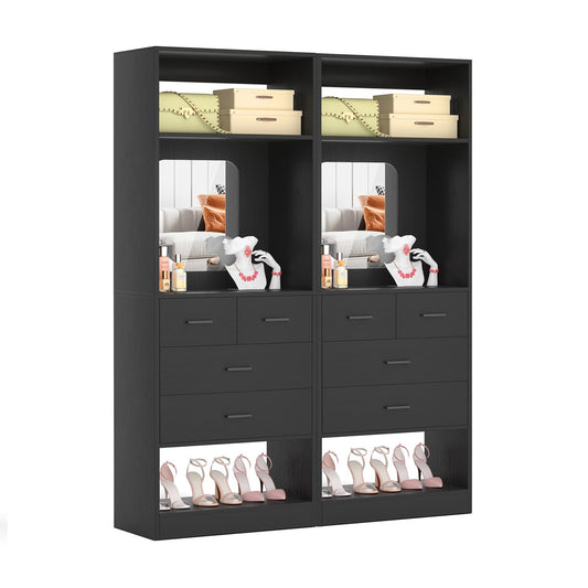 50" Freestanding Closet System with 8 Drawers, 4.2FT Modular Closet Organizer System with Mirror and Shelves