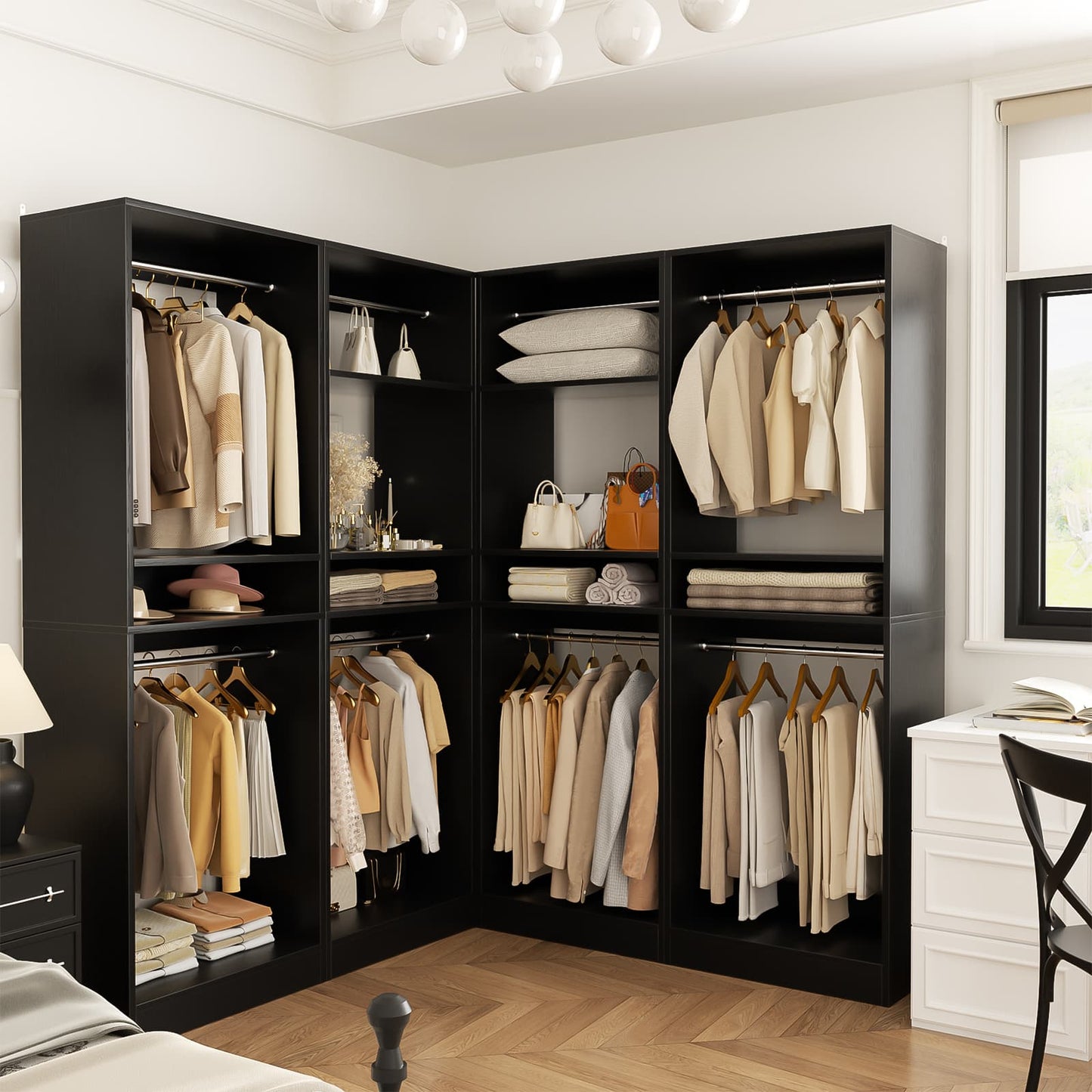 100 Inch Closet System, Freestanding Closet Organizer Wardrobe with 8 Hanging Rods and 17 Shelves