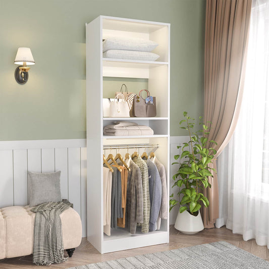 25'' Closet System, Freestanding Closet Organizer Wardrobe with Hanging Rods and Shelves