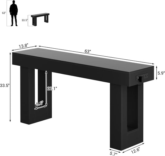 63'' Farmhouse Console Table with Power Outlets and Sensor Light