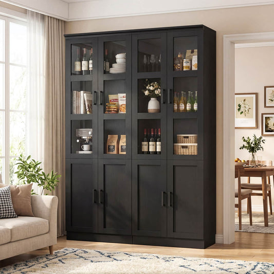 79.7'' Tall Freestanding Kitchen Storage Cabinet with Glass Doors and Adjustable Shelves