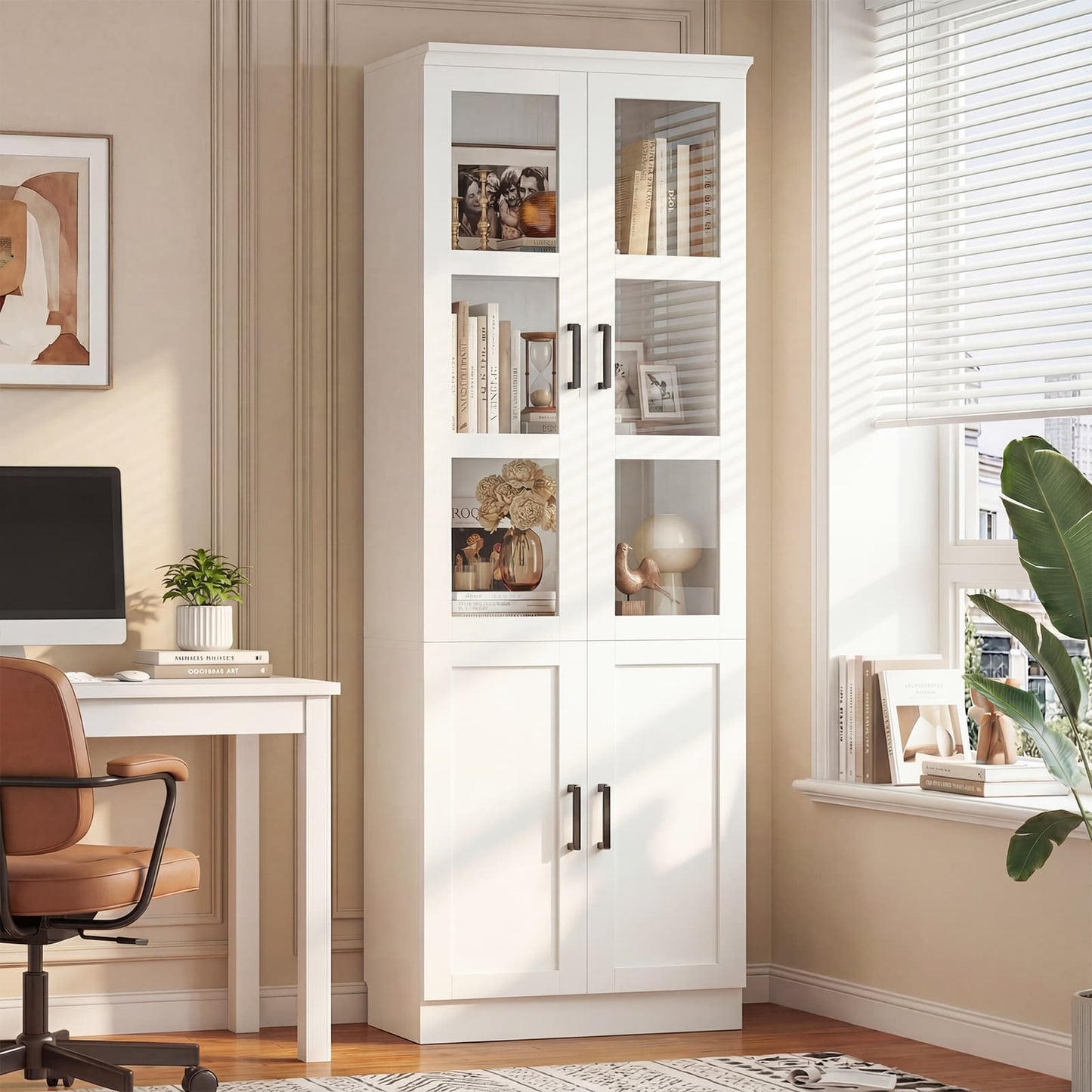 79.7'' Tall Freestanding Kitchen Storage Cabinet with Glass Doors and Adjustable Shelves