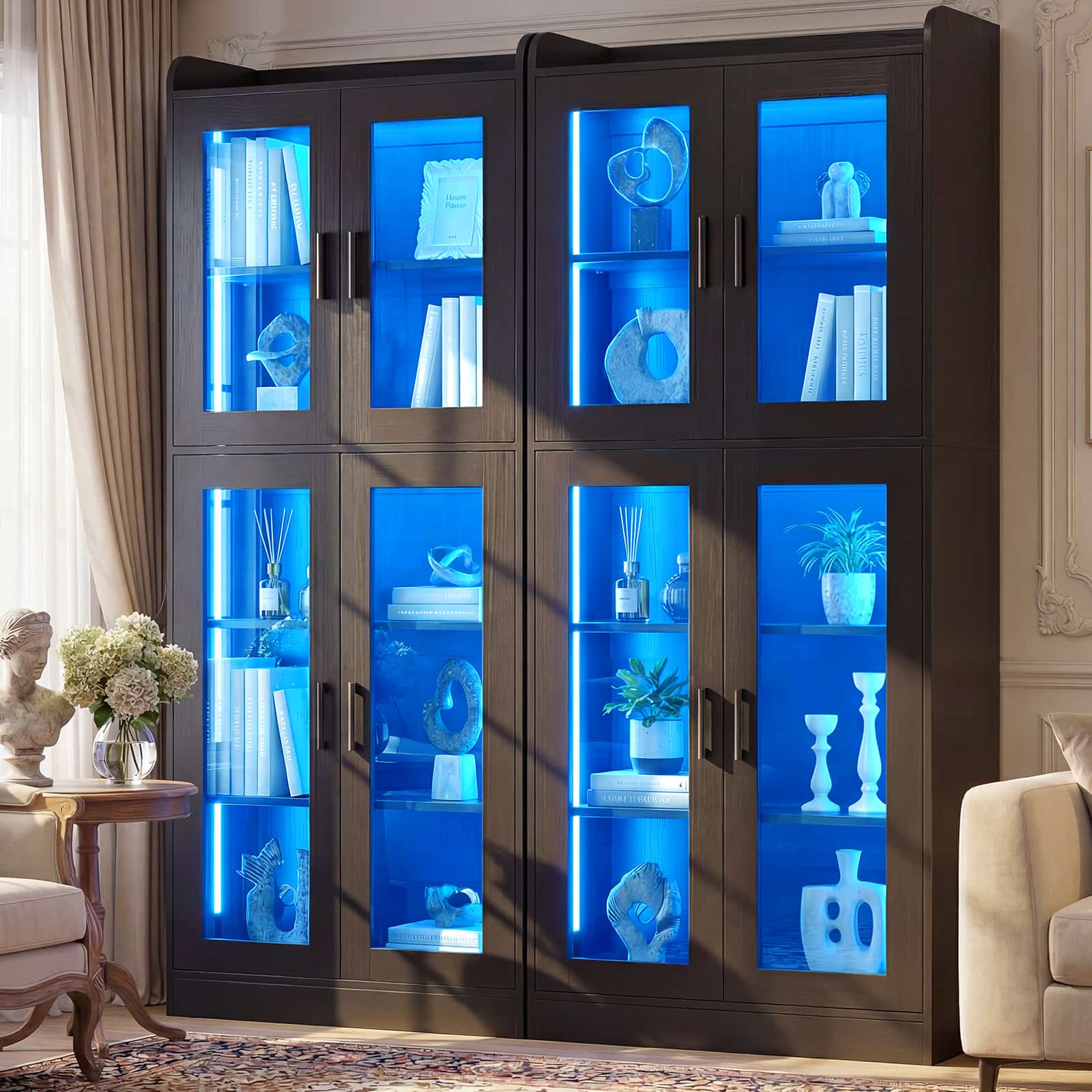 Homieasy 6-Shelf Bookcase with 4 Glass Doors, 67.4'' Tall Bookcase with
