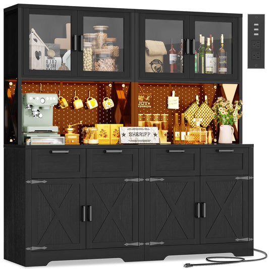 71'' Tall Kitchen Pantry Storage Cabinet with LED Light & Outlet, 2 Packs