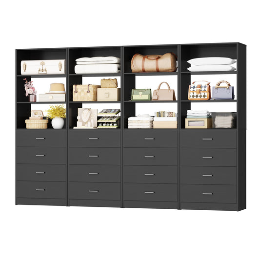 7.1 FT Freestanding Closet System 4-Piece Set with 16 Drawers & 13 Shelves