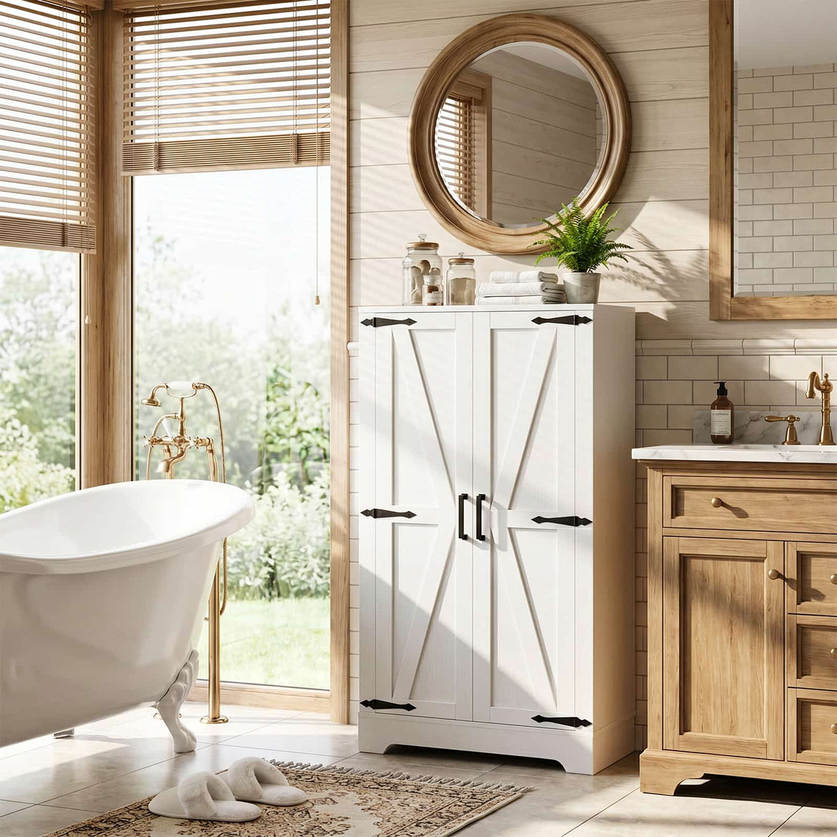 43.3'' Tall Small Farmhouse Bathroom Cabinet with Adjustable Shelves