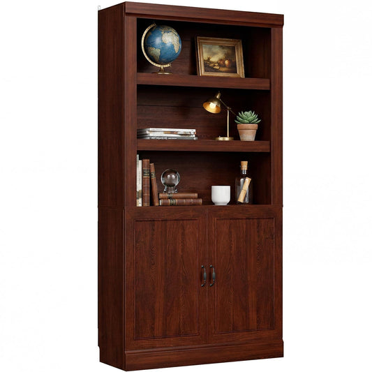 71" Tall Bookshelf with Doors and Adjustable Shelves