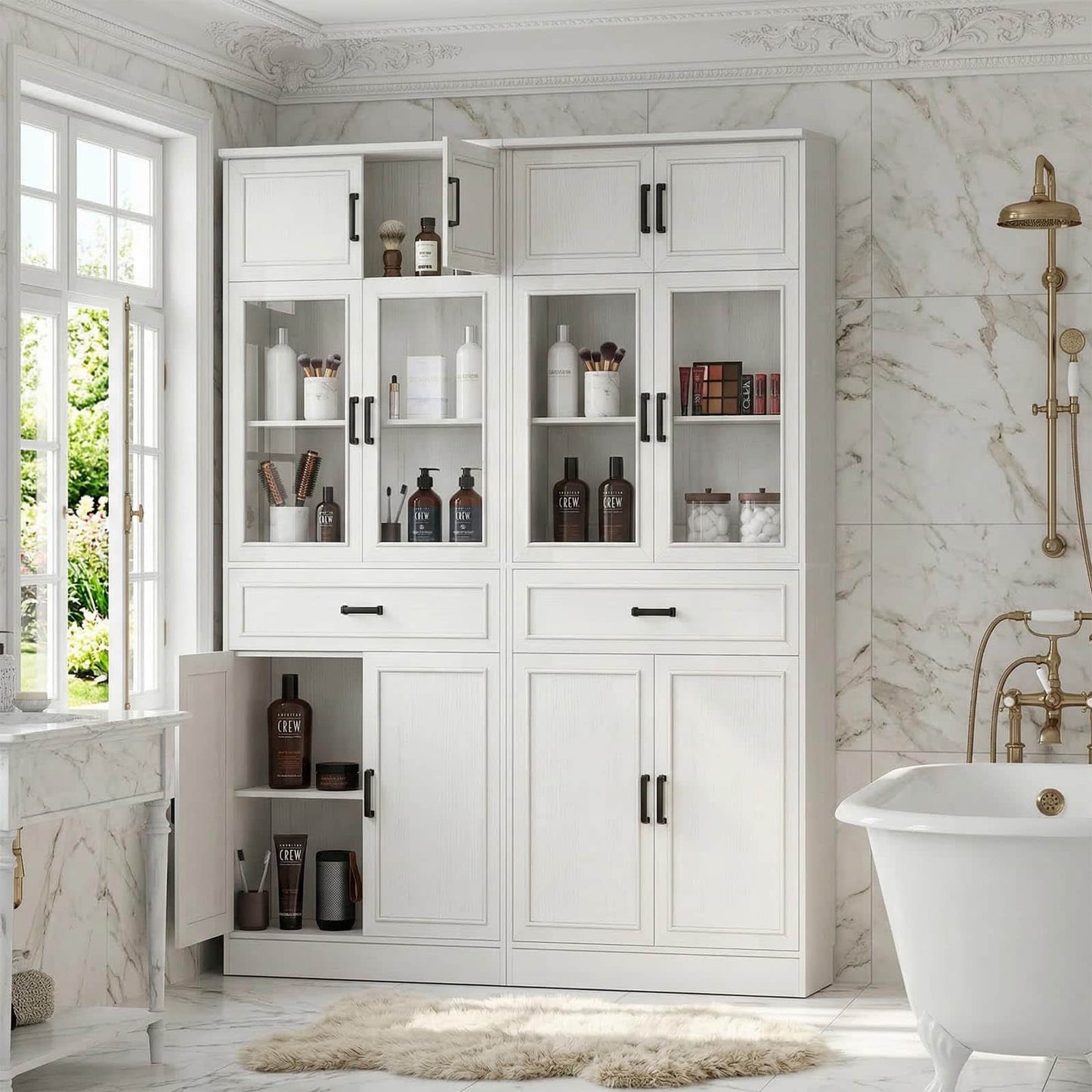 2-Pack 80" Tall Kitchen Pantry Cabinets - Freestanding Storage with Glass Doors, Adjustable Shelves & Drawer Organizer