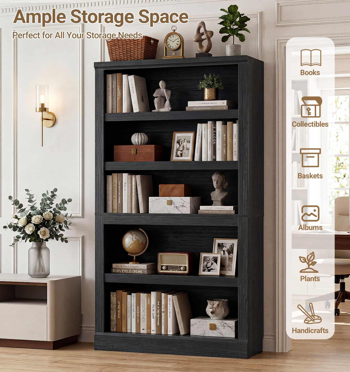 71” Tall Bookcase with Adjustable Storage Shelves