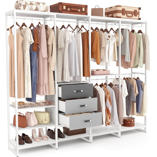 Closet System Organizer Walk-in Closet for Bedroom with 3 Wood Drawers