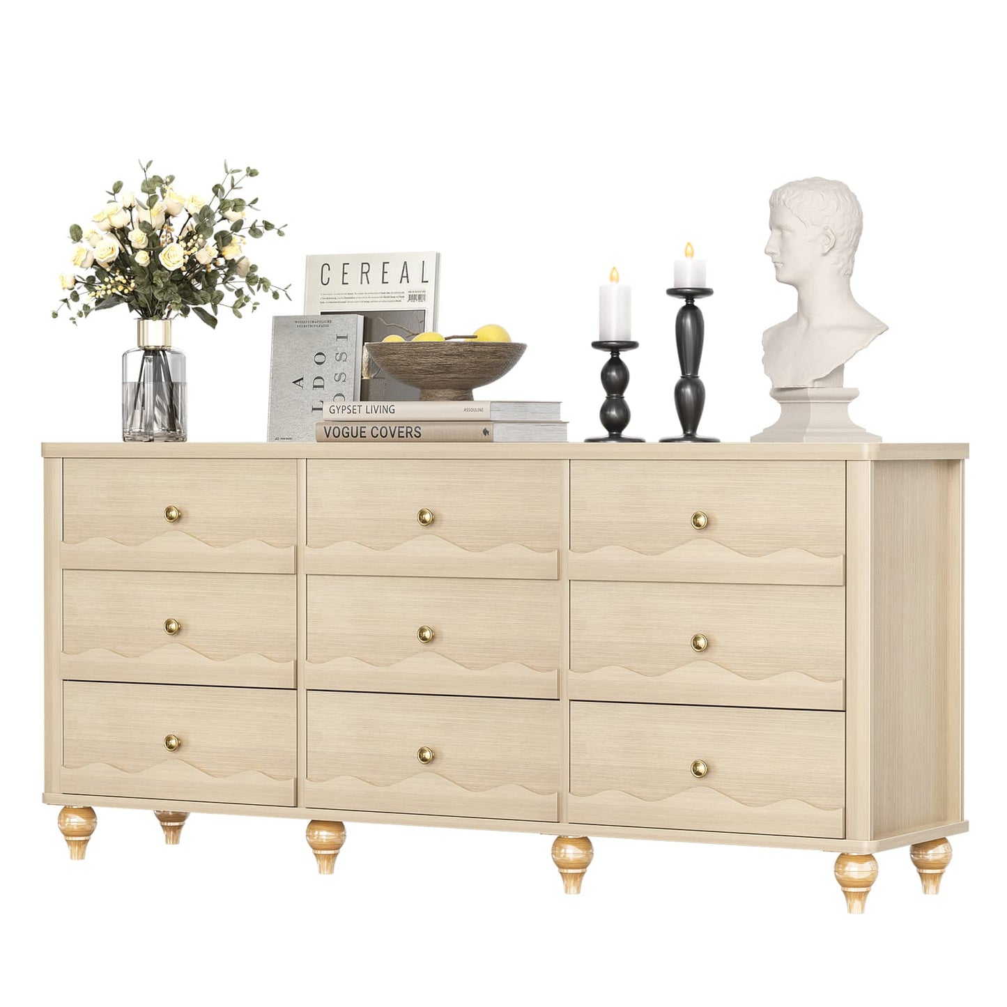 9 Drawer Dresser, 63" Wide Modern Chest of Drawers
