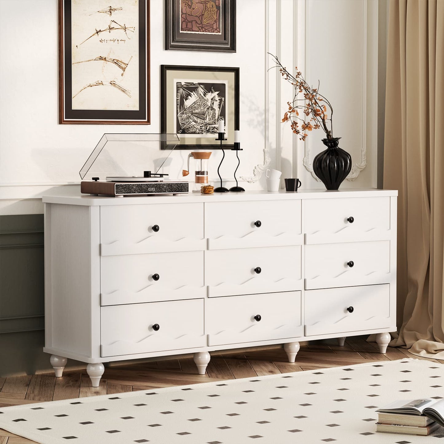 9 Drawer Dresser, 63" Wide Modern Chest of Drawers