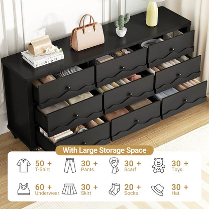 9 Drawer Dresser, 63" Wide Modern Chest of Drawers