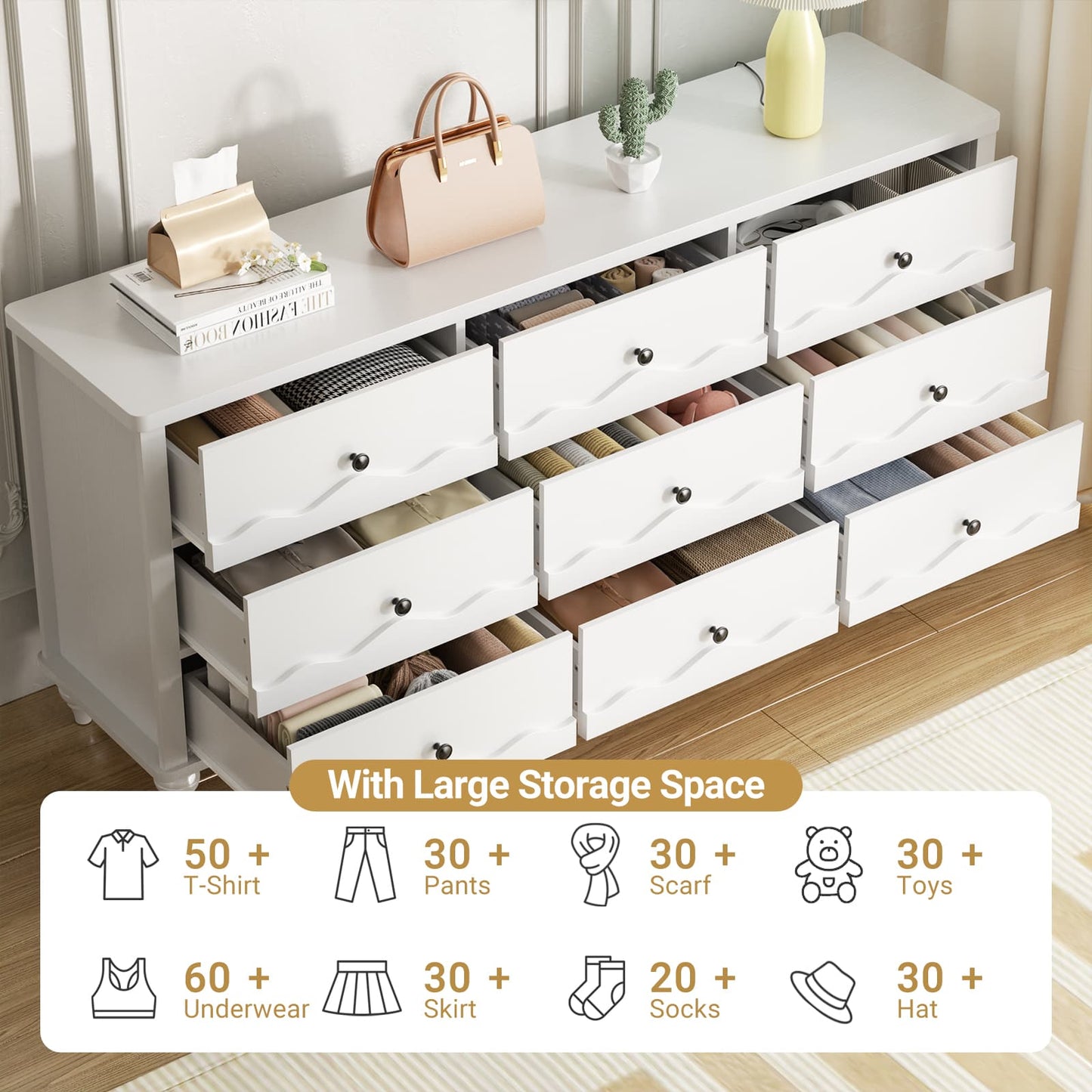 9 Drawer Dresser, 63" Wide Modern Chest of Drawers