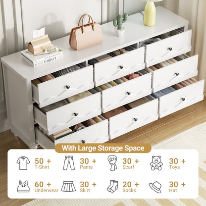 9 Drawer Dresser, 63" Wide Modern Chest of Drawers