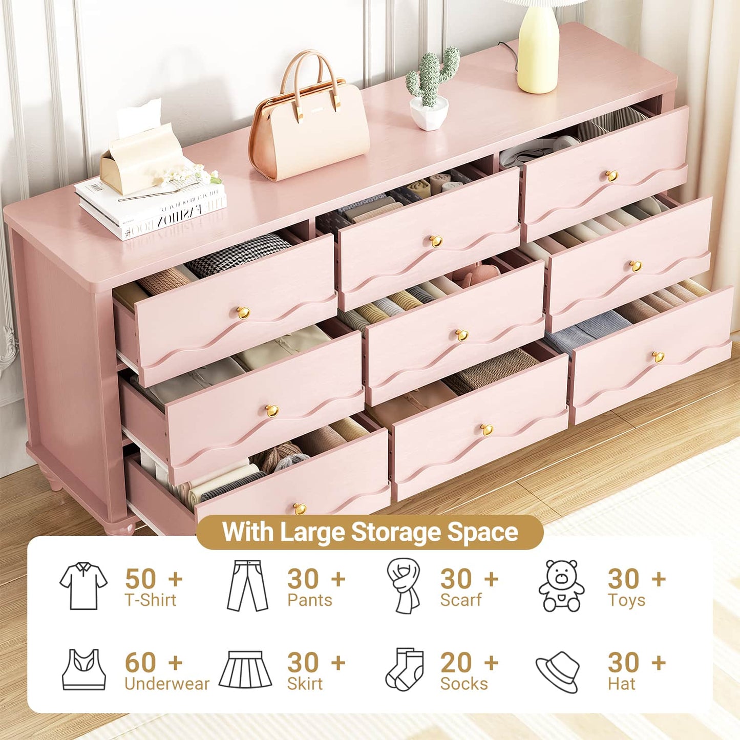 9 Drawer Dresser, 63" Wide Modern Chest of Drawers