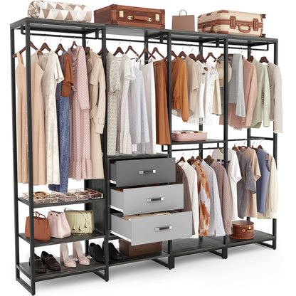 Closet System Organizer Walk-in Closet for Bedroom with 3 Wood Drawers