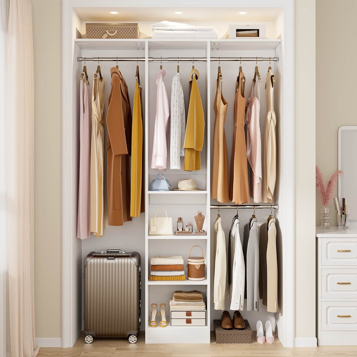 4FT Small Closet System with 4 Closet Rods & 3 Shelves